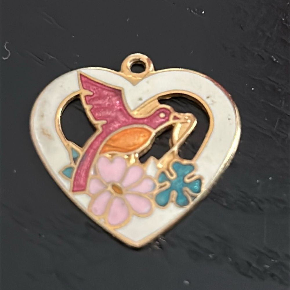 Vintage Cloisonne Bird with Flowers Pendant